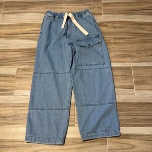Dries Van Noten Mens Wide Leg Drawstring Denim Trousers Light Wash Blue Size 54